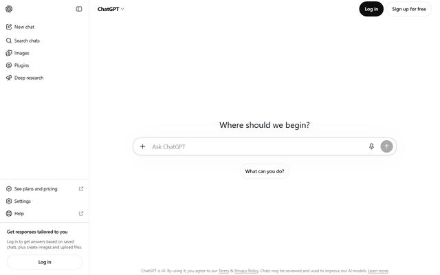 The ChatGPT homepage