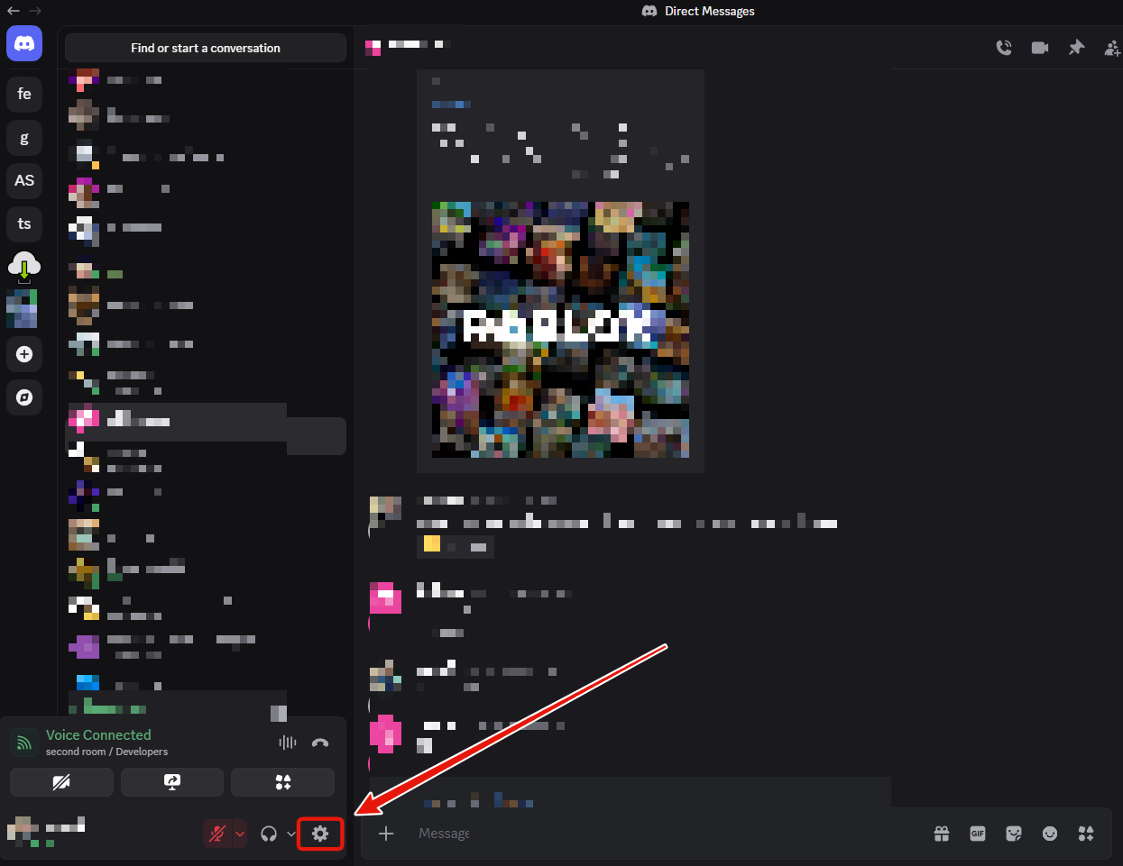 Step 1: the settings gear icon at the bottom left of the Discord app