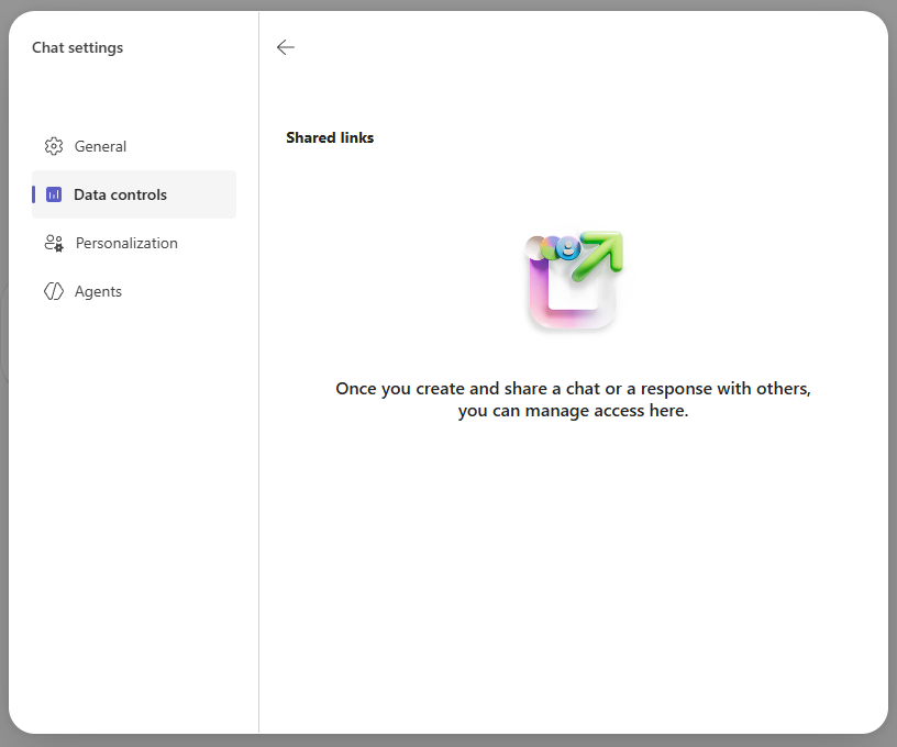Step 4: the Shared links panel, empty until you have shared a chat or a response