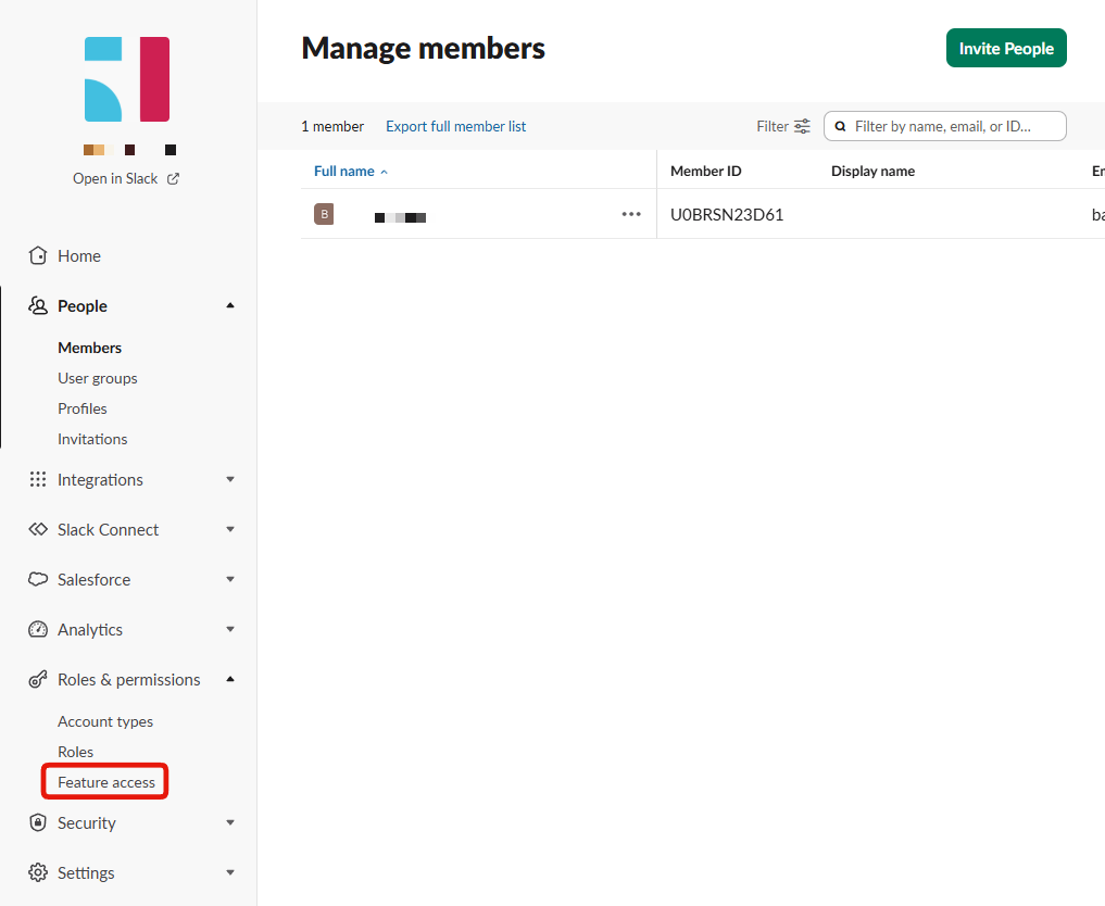 Step 2: Roles and permissions expanded, with Feature access selected